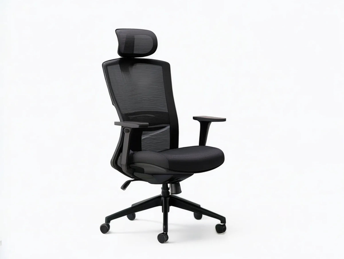Black Ergonomic Mesh Swivel Chair with Adjustable Headrest, 26 x 26 x 46 in