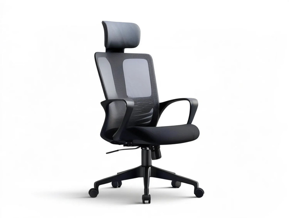 Black Ergonomic High-Back Mesh Chair with Headrest, 25.6 x 25.6 x 45.7-49.6 in