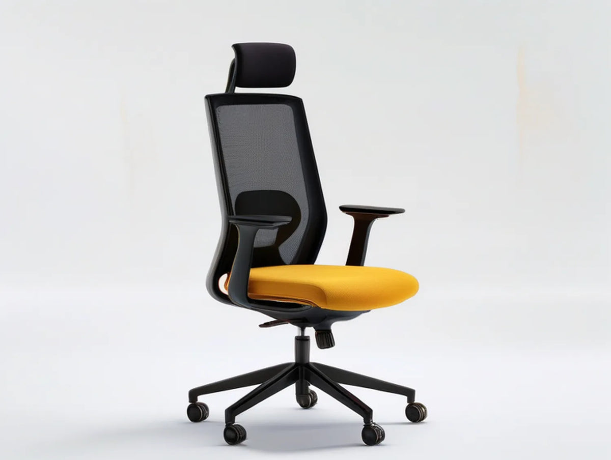 Ergonomic Mesh Office Chair with Adjustable Headrest and Lumbar Support, Black/Yellow, 25.6 x 25.6 x 47.2-51.2 in