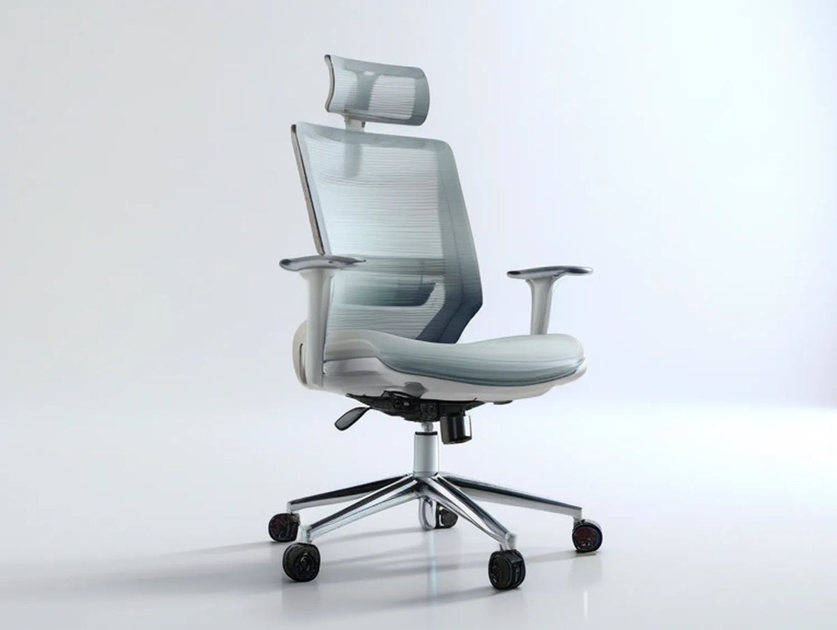 Gray Mesh Ergonomic Office Chair with Adjustable Headrest and Arms, 26.4 x 25.6 x 46.1-50.0 in