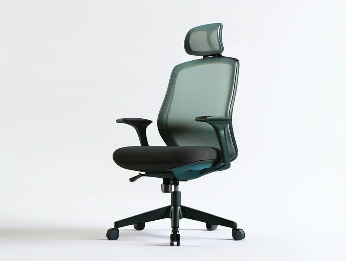 Ergonomic High-Back Mesh Office Chair with Adjustable Headrest and Arms, 26 x 26 x 46-50 in, Dark Green/Black