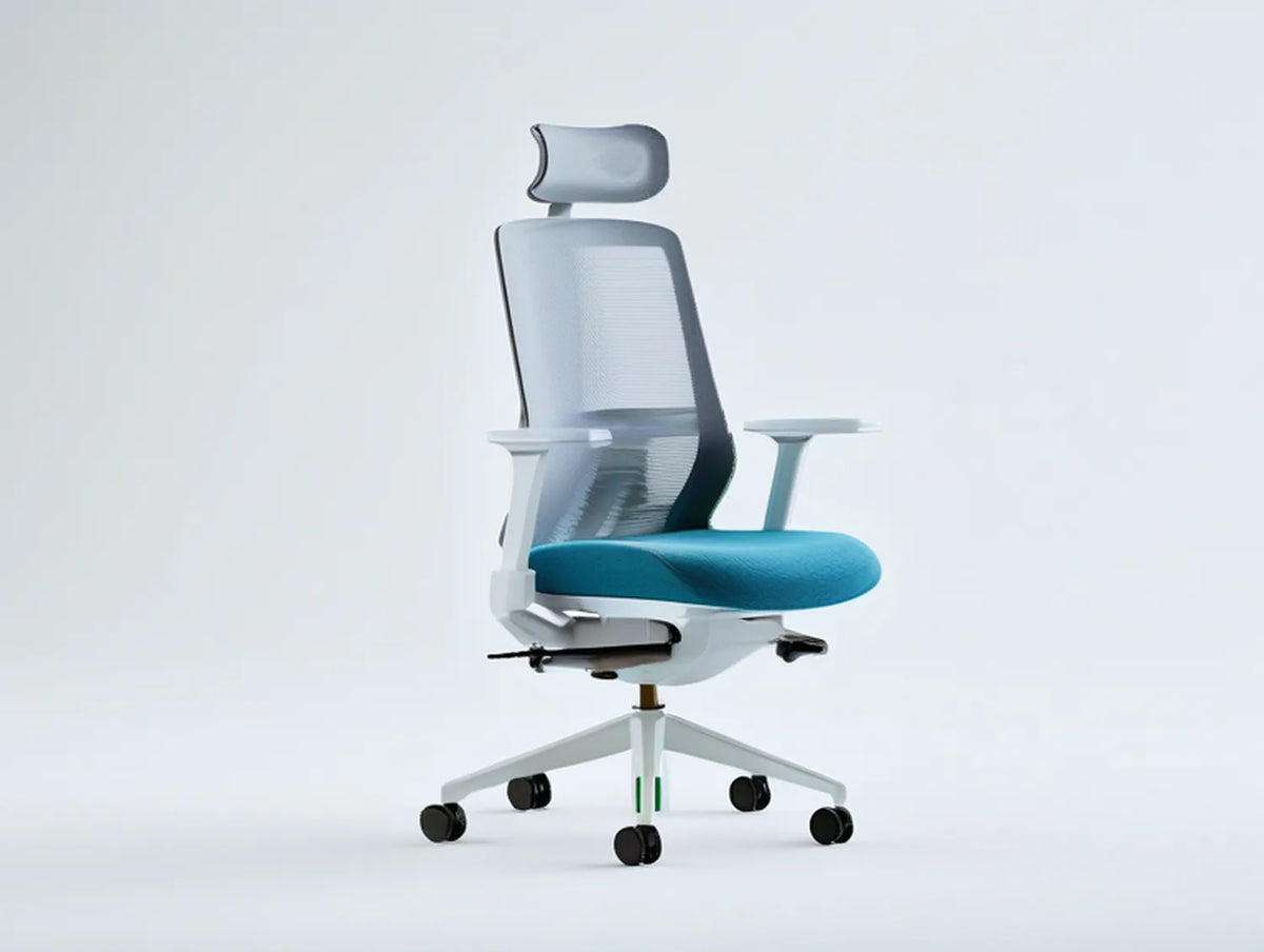 Ergonomic Mesh Office Chair with Adjustable Headrest and Lumbar Support, Blue/Light Gray/Black, 26 x 26 x 47-51 in