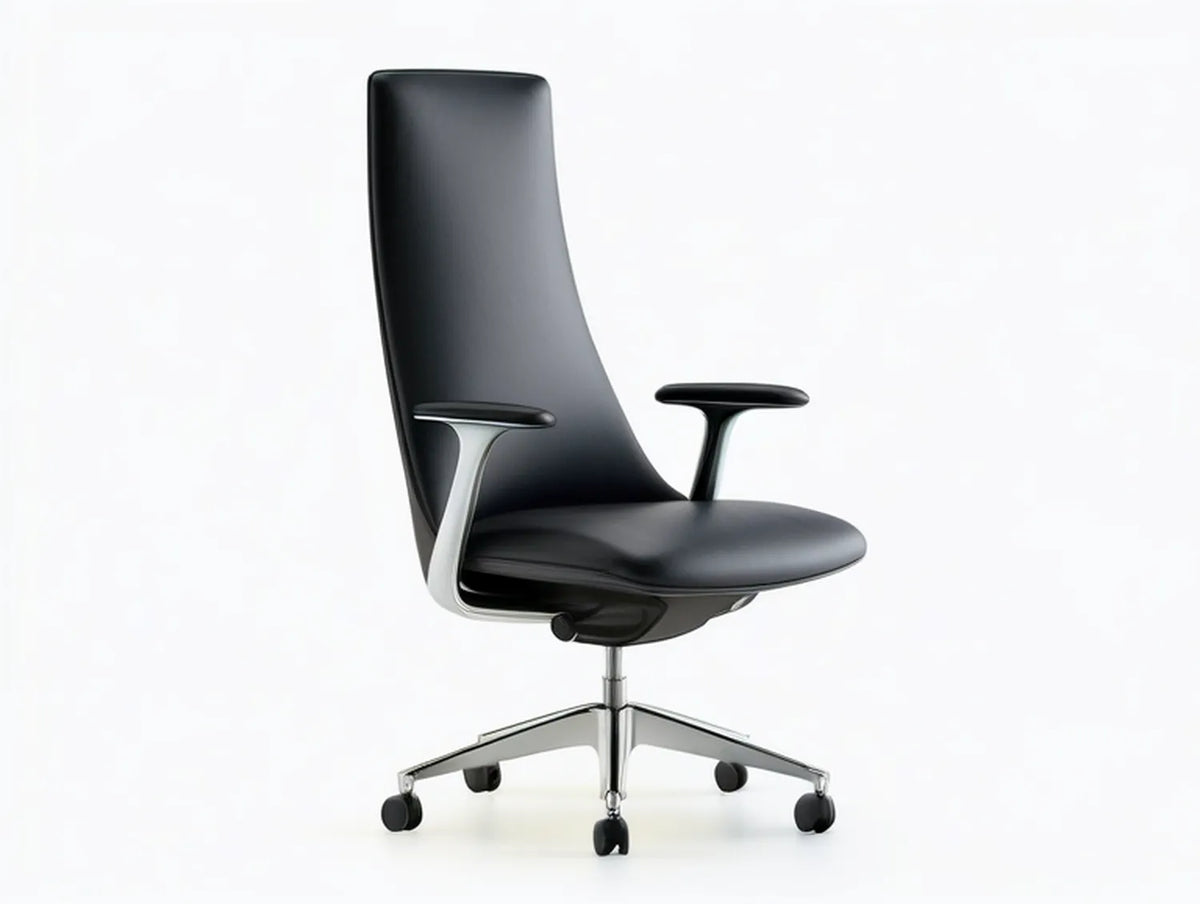 Black and Silver High-Back Executive Chair with Adjustable Height and Tilt, 26 x 26 x 45-49 in