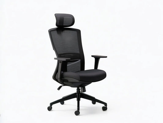 Black Ergonomic Mesh Swivel Chair with Adjustable Headrest, 26 x 26 x 46 in