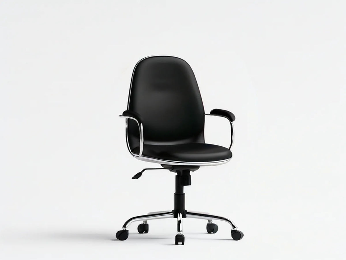 Black and Silver Adjustable Swivel Office Chair with Armrests, 24 x 24 x 34-38 in