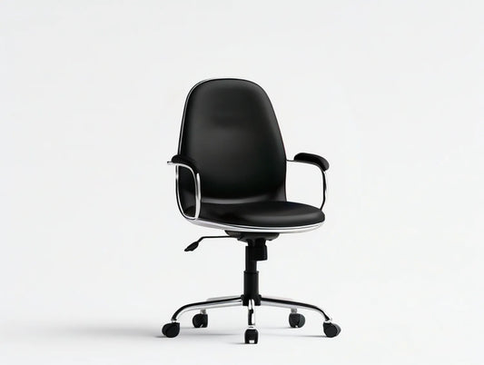 Black and Silver Adjustable Swivel Office Chair with Armrests, 24 x 24 x 34-38 in