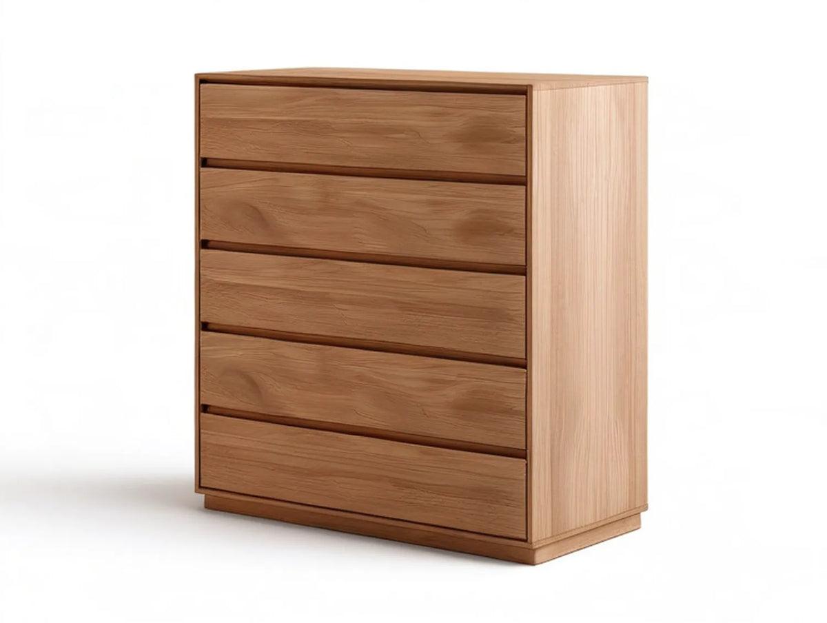 5-Drawer Solid Oak Chest, Natural Brown, 31.5 in W x 17.7 in D x 39.4 in H
