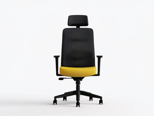 Ergonomic Office Chair with Headrest, Black Mesh Back and Yellow Upholstered Seat, 23.6 x 23.6 x 46.5-50.4 in