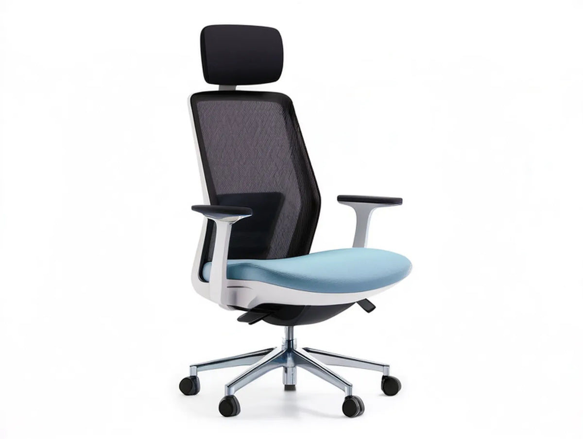 Ergonomic Mesh Office Chair with Adjustable Headrest and Armrests, Blue/Black/Silver, 25.6 x 25.6 x 44.1-46.5 in