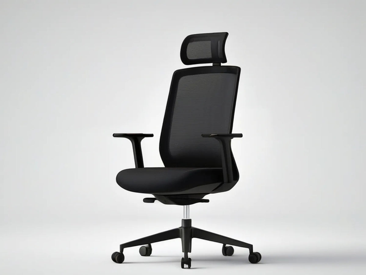Black Ergonomic Mesh Office Chair with Adjustable Headrest, 25.6 x 25.6 x 46.5-50.4 in