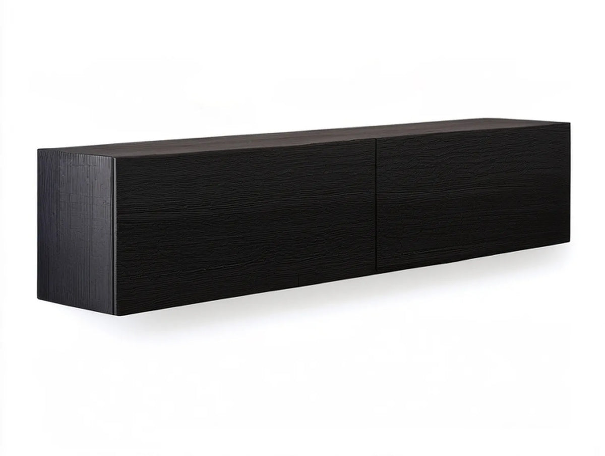 Black Wall-Mounted TV Stand with 2 Doors, 70.9 x 15.7 x 11.8 in