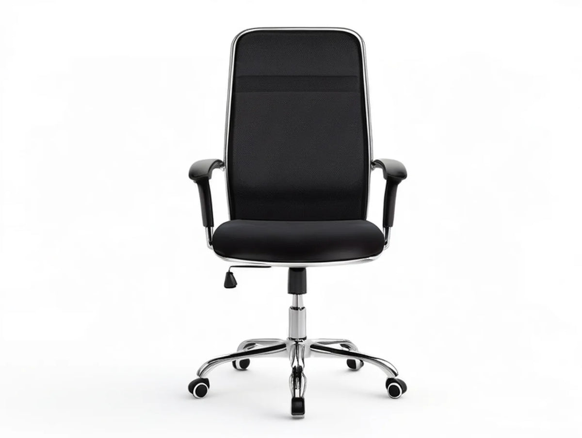 Adjustable High-Back Office Chair with Armrests, Black/Chrome, 24.4 x 24.4 x 39.4-43.3 in