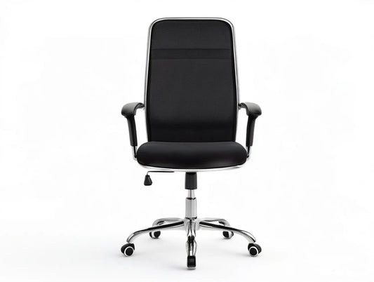 Adjustable High-Back Office Chair with Armrests, Black/Chrome, 24.4 x 24.4 x 39.4-43.3 in
