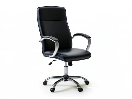 Black PU Leather Executive Office Chair with Fixed Armrests, Adjustable Height, Swivel Base, 26.8 x 26.0 x 43.3-47.2 in