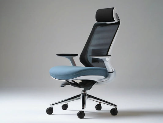 Ergonomic High-Back Mesh Office Chair with Adjustable Headrest, Blue/Black/Silver, 26 x 26 x 46.9-50.8 in