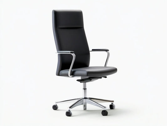 High-Back Executive Office Chair, Black PU Leather with Silver Base, 26 x 26 x 46-50 in