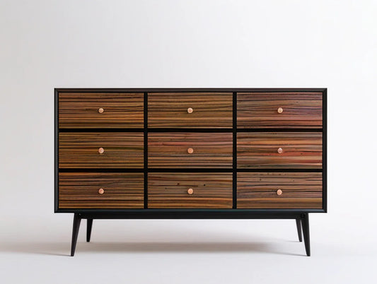 9-Drawer Solid Mango Wood and Steel Dresser, Brown/Black, 60 x 16 x 34 in