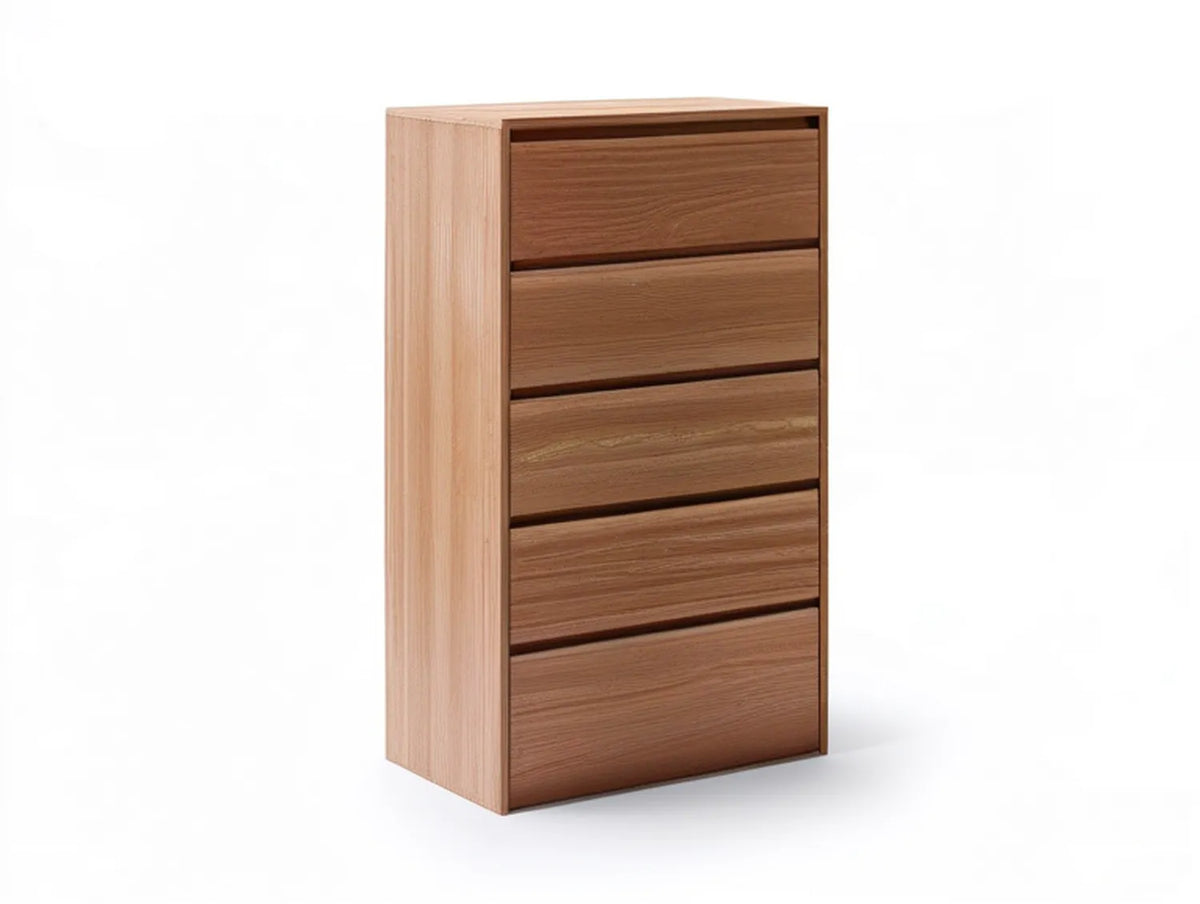 Five-Drawer Walnut Brown Engineered Wood Chest, 31.5 x 16.5 x 55 in