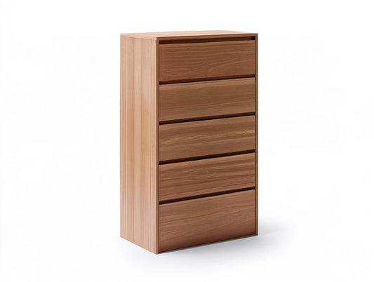 Five-Drawer Walnut Brown Engineered Wood Chest, 31.5 x 16.5 x 55 in